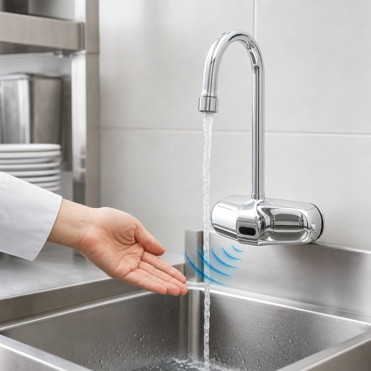 Product image #3 for ChekPoint Electronic Touchless Wall-Mount Faucet with Rigid Gooseneck Spout, 4-Inch Centers, 0.5 GPM