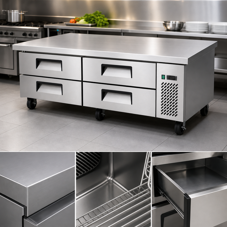 Product image #3 for Atosa 72 1/2-Inch Refrigerated Chef Base with Extended Top and 4 Drawers