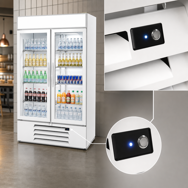Product image #3 for Beverage-Air MarketMax IQ 52-Inch White Reach-In 2-Section Glass Door Refrigerated Merchandiser with Electronic Smart Lock