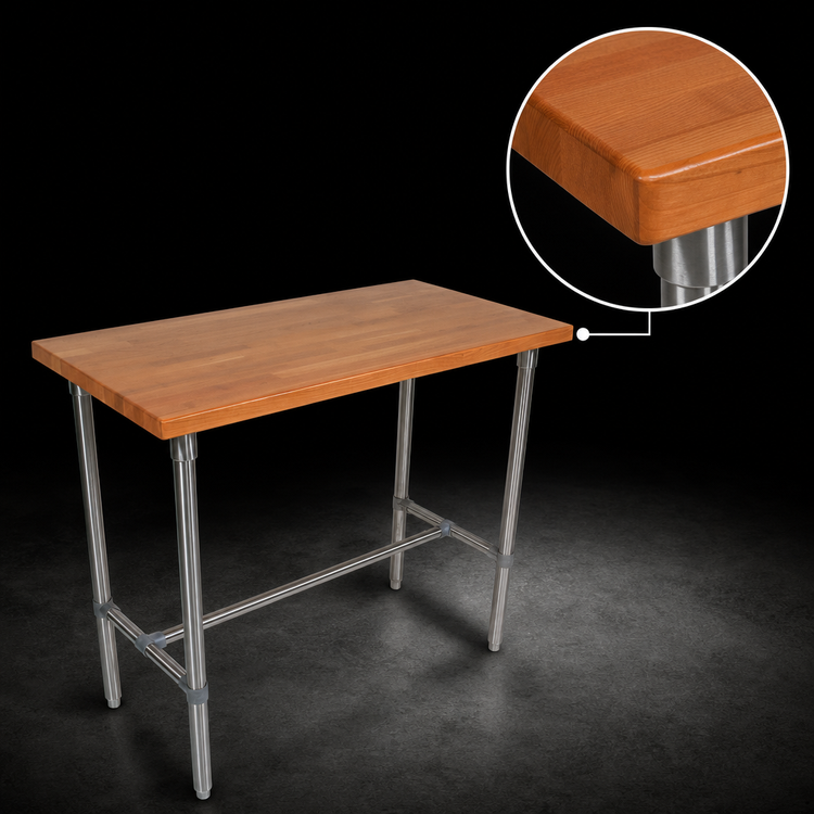 Product image #3 for John Boos Cucina Classico 48-Inch x 30-Inch American Cherry Island Work Table with Stainless Steel Legs and 1-1/2-Inch Edge Grain Top