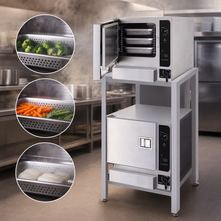 Product image #3 for Cleveland Range SteamChef 3 22CGT33.1 Double-Stacked 2-Compartment Gas Pressureless Convection Steamer with SureCook Controls