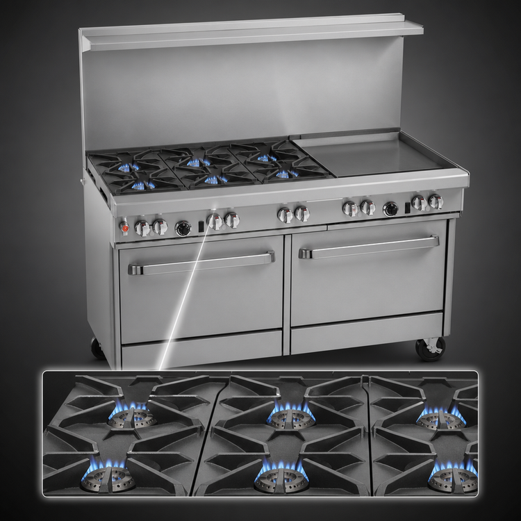 Product image #3 for Southbend Ultimate 60-Inch Gas Restaurant Range with 4 Open Burners, 36-Inch Griddle, and 2 Convection Ovens