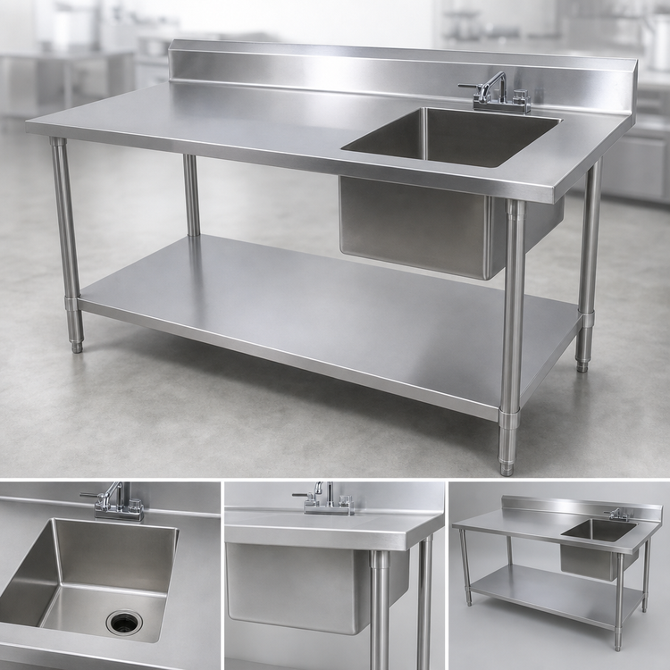 Product image #3 for John Boos 60-Inch x 30-Inch 16-Gauge Stainless Steel Prep Sink Table with Right-Hand Bowl, 5-Inch Backsplash, and Galvanized Undershelf