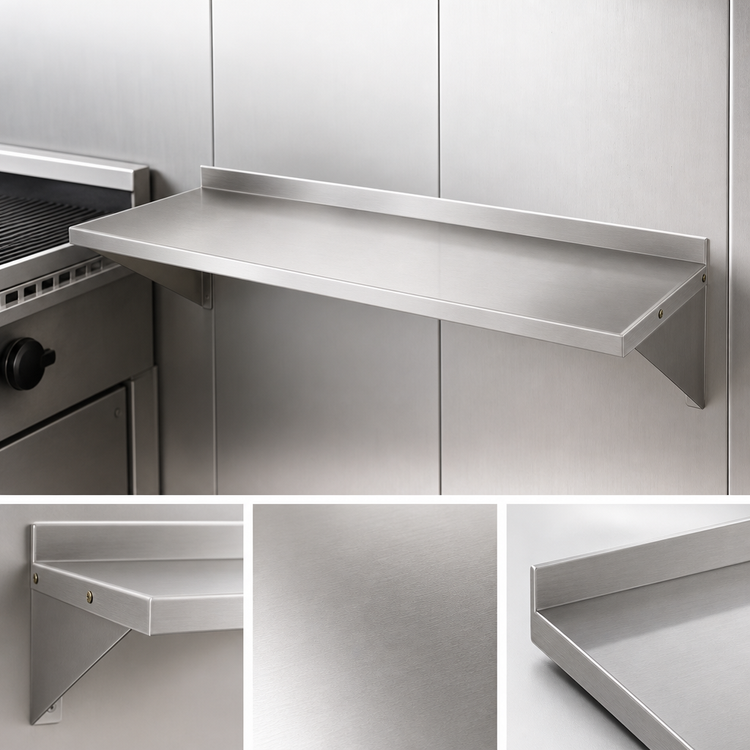 Product image #3 for John Boos Stallion 72 Inch x 16 Inch Wall-Mounted Stainless Steel Shelf