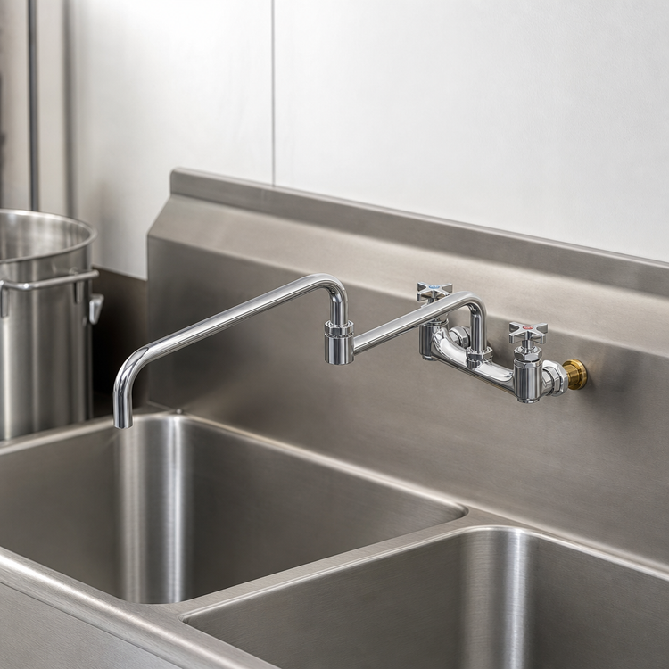 Product image #3 for T&S Brass Big-Flo Wall-Mount Pot & Kettle Sink Mixing Faucet with 24-Inch Double-Joint Swing Nozzle, 8-Inch Centers