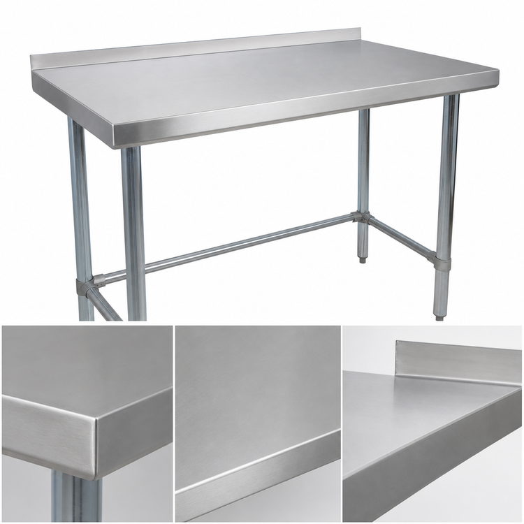 Product image #3 for BK Resources Open Base Riser Top Work Table, 84" W x 18" D, 18-Gauge Stainless Steel Top
