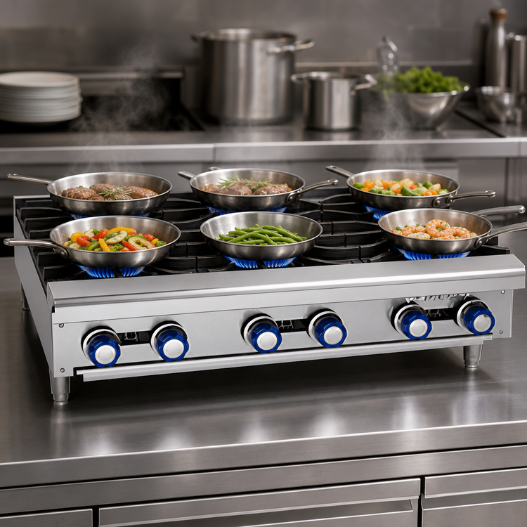 Product image #3 for Imperial 36-Inch Gas Countertop Hot Plate with 6 Open Burners and Stainless Steel Front/Sides