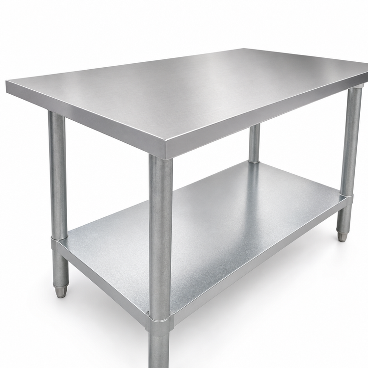 Product image #3 for Omcan Elite Series 48-Inch x 24-Inch 18-Gauge 430 Stainless Steel Work Table with Galvanized Undershelf