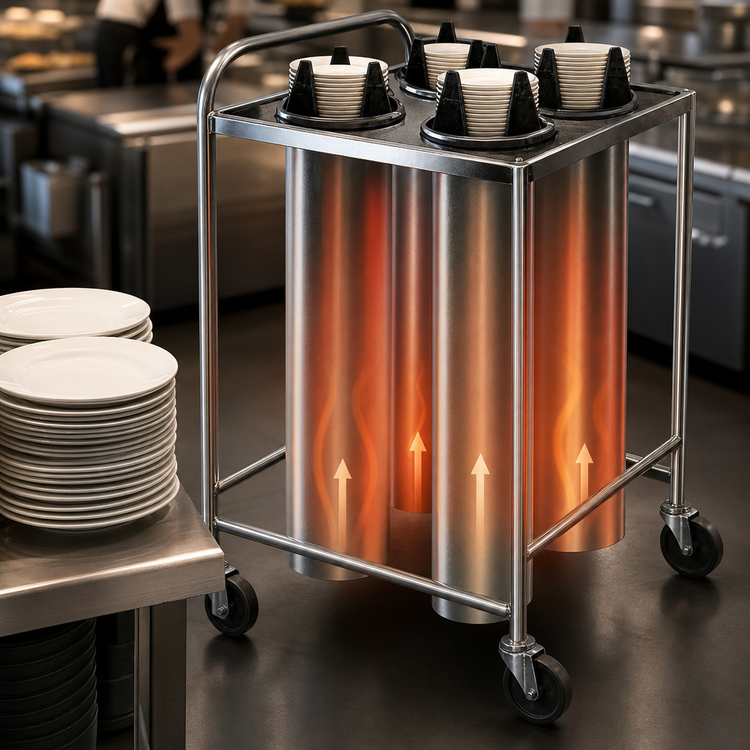 Product image #3 for Dinex DXP4ATGH7 Heated Open Tubular Mobile Dish Dispenser with 4 Tubes
