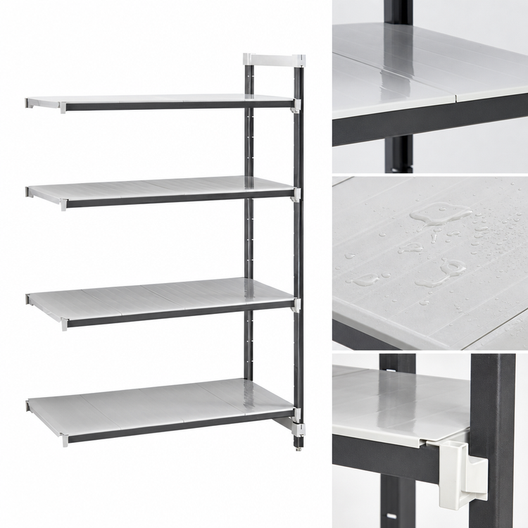 Product image #3 for Cambro Camshelving Elements XTRA Stationary Add-On Shelving Unit, 18" x 30" x 72", 4 Solid Shelves, Speckled Gray