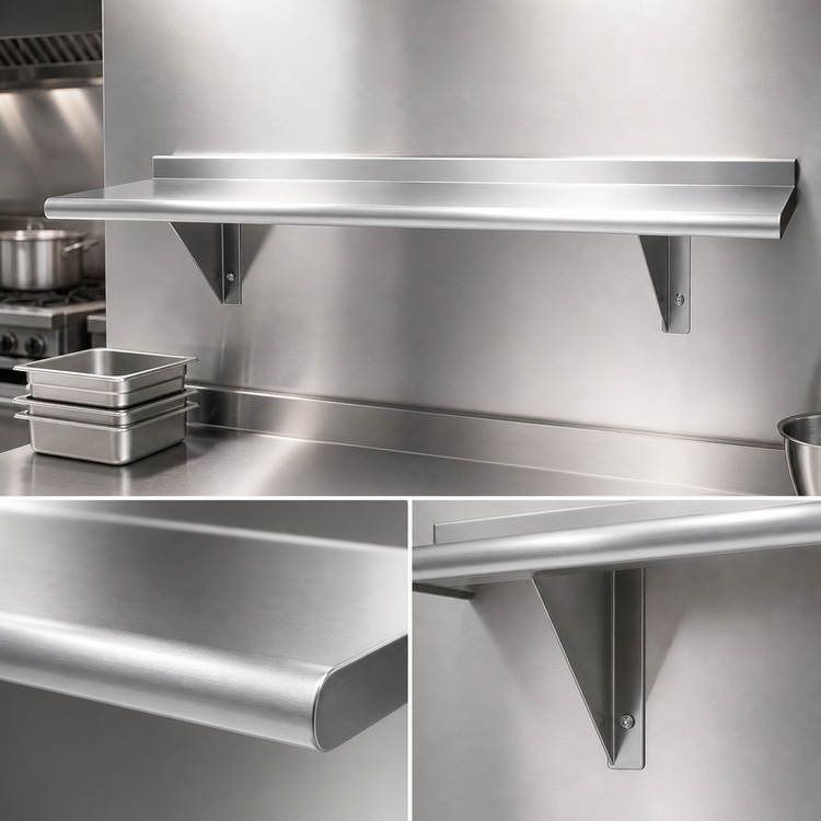 Product image #3 for Advance Tabco 132-Inch x 15-Inch Wall-Mounted Stainless Steel Shelf, 16-Gauge 304 Satin Finish