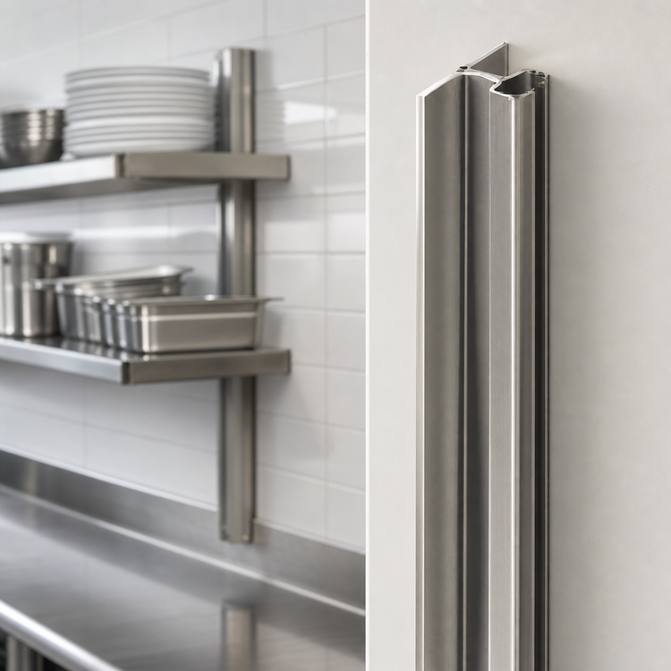Product image #3 for Eagle Group NSF Stainless Steel Standard Wall-Mounted Cantilever Shelving Upright, 144-Inch