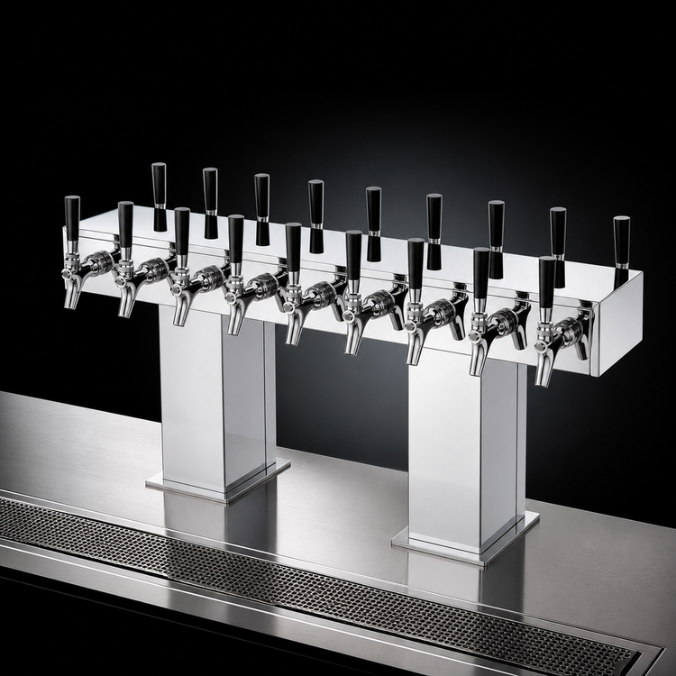 Product image #3 for Perlick Back-to-Back Bridge Tee Glycol-Cooled Draft Beer Tower, 20 Faucets, Countertop, Polished Chrome