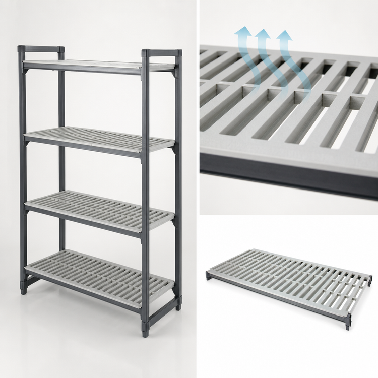 Product image #3 for Cambro Camshelving Basics Plus 4-Shelf Vented Polymer Shelf Kit, 18 x 36 Inches, Brushed Graphite