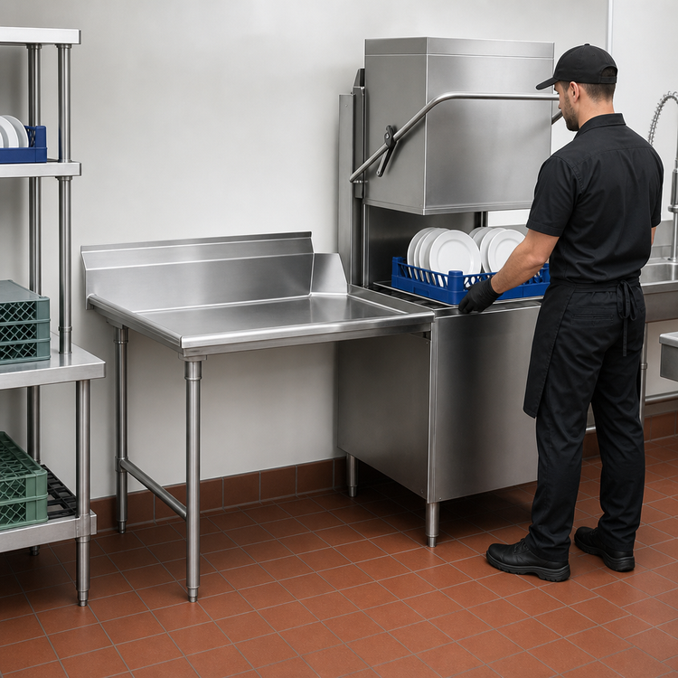 Product image #3 for Advance Tabco Left-Mount Straight Clean Dish Table with 10-1/2 Inch Backsplash, 35 x 30 Inches, 14/304 Stainless Steel
