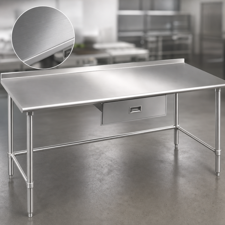 Product image #3 for Deluxe Series 108" W x 24" D 16-Gauge 300 Series Stainless Steel Work Table with Rear Upturn and Stainless Steel Tubular Base