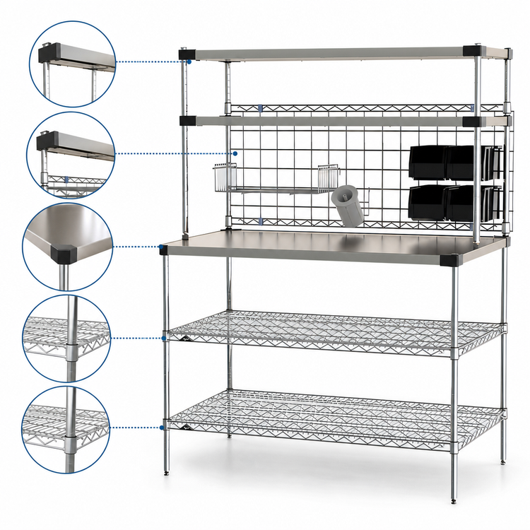 Product image #4 for Metro2Go 48 Inch x 30 Inch Prep Workstation with Overhead Heated Shelves, 304 Stainless Steel