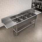 Thumbnail image #3 for John Boos Pro-Bowl 4PB1824-2D18 Freestanding 4-Compartment 16-Gauge Stainless Steel Sink with Left/Right Drainboards, 18 x 24 x 12 in Bowls