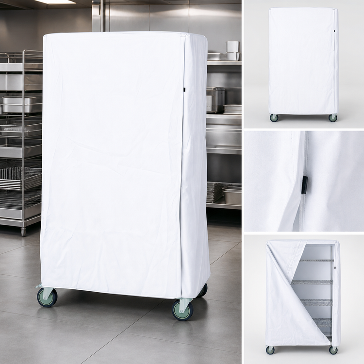 Product image #3 for Quantum 400 Denier White Nylon Wire Cart Cover with Zipper Flap, Fits 18 x 60 x 63 Inch Carts