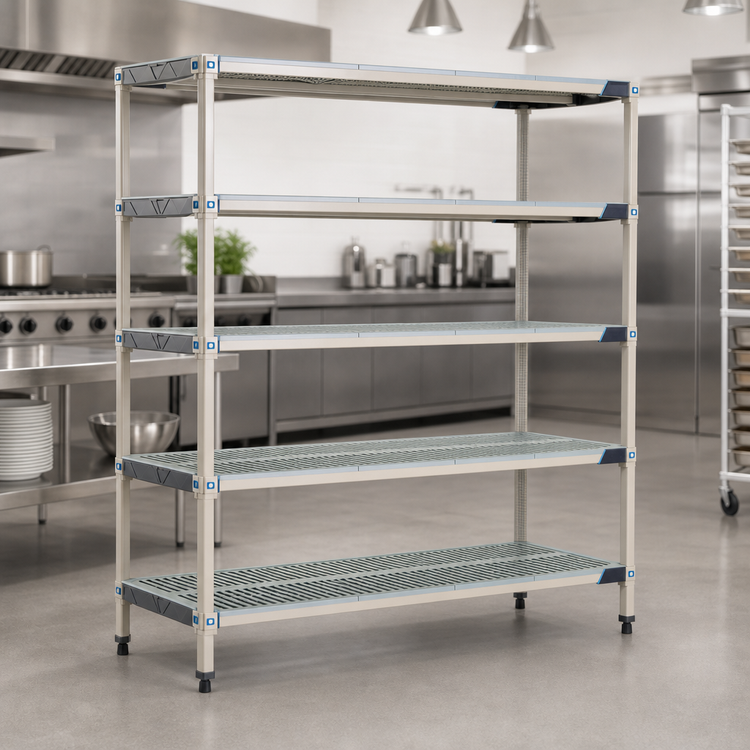 Product image #3 for MetroMax i 5-Shelf Stationary Starter Polymer Shelving Unit, 60"W x 24"D x 74"H, Blue