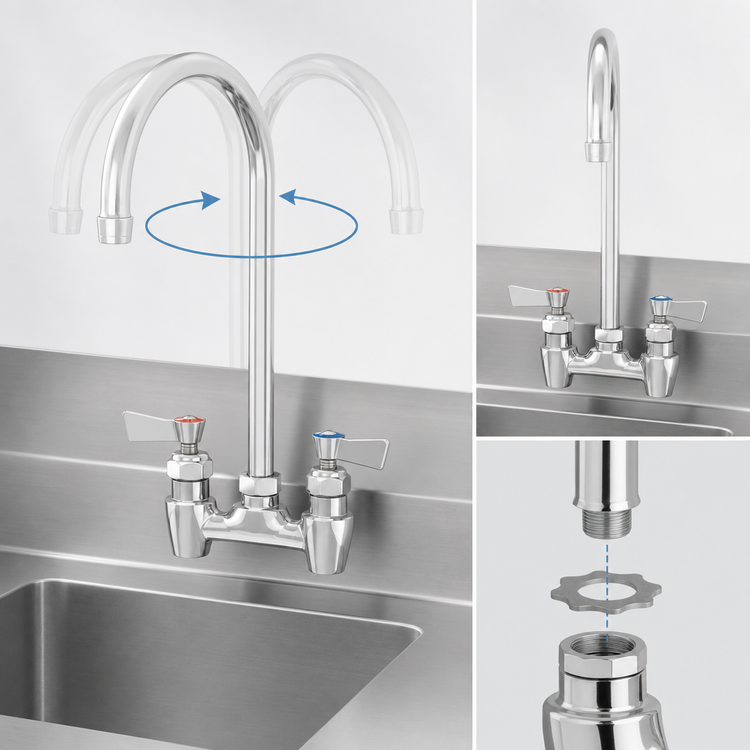 Product image #3 for Fisher Stainless Steel 4-Inch Center Backsplash Mount Faucet with 12-Inch Swivel/Rigid Gooseneck Spout and Lever Handles