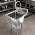 Thumbnail image #3 for Omcan 1-Compartment Stainless Steel Laundry Sink with Gooseneck Faucet and Drain Basket, 24 x 21 x 33 Inches