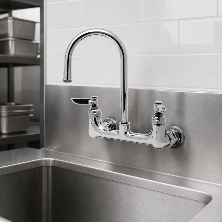 Product image #3 for T&S Brass Low-Lead Wall-Mount Faucet with 8" Adjustable Centers and 6" Swivel Gooseneck