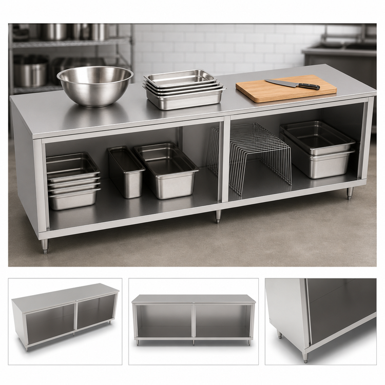Product image #3 for John Boos 96-Inch x 30-Inch Open Front Stainless Steel Cabinet Base Work Table