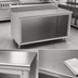 Thumbnail image #3 for John Boos 84 Inch x 36 Inch Stainless Steel Work Table with Cabinet Base, Open Front, 5 Inch Backsplash, and Stallion Safety Edge
