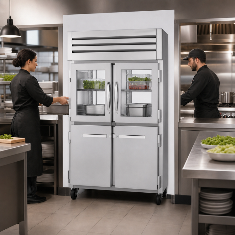 Product image #3 for True SPEC SERIES 2-Section Pass-Thru Refrigerator with Glass & Stainless Steel Half Doors