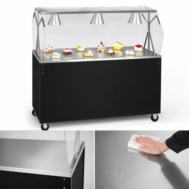 Product image #3 for Vollrath 2-Series Affordable Portable 60-Inch Mobile Utility Station with Buffet Breath Guard and Sliding Door Storage Base