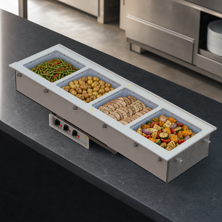 Product image #3 for Vollrath Short-Side 4-Pan Drop-In Hot Well with Infinite Controls, Auto-Fill and Manifold Drain