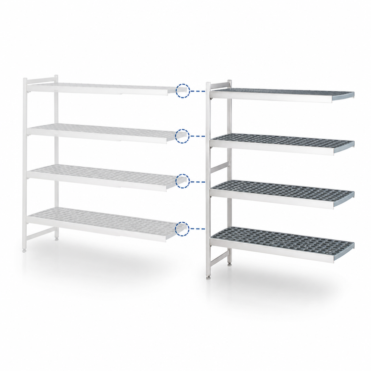 Product image #3 for Fermostock 4-Tier Perforated Polymer Shelving Expansion Kit, 68" W x 18" D x 71" H