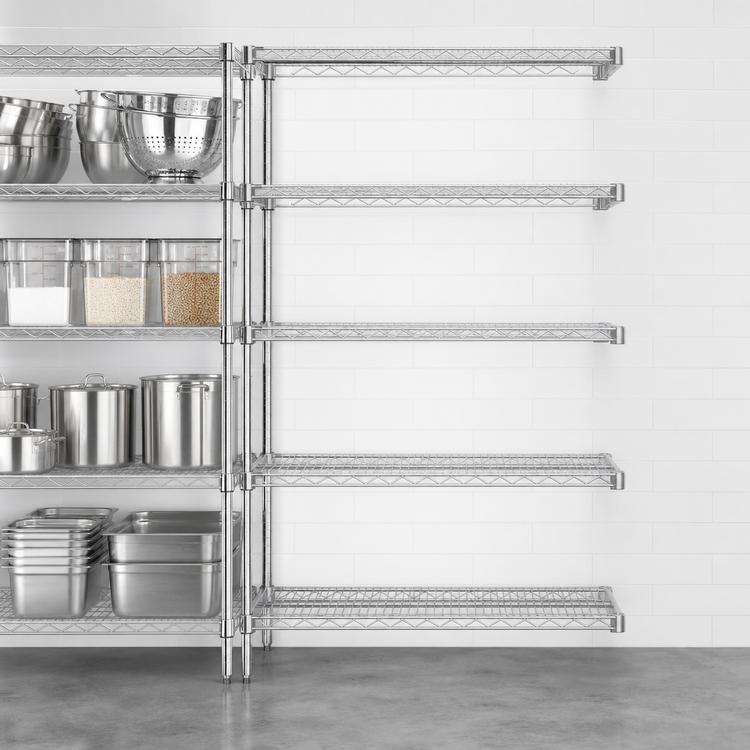 Product image #3 for Eagle Group 5-Tier Add-On Wire Shelving Unit, 42"W x 21"D x 86"H, Chrome-Plated Finish
