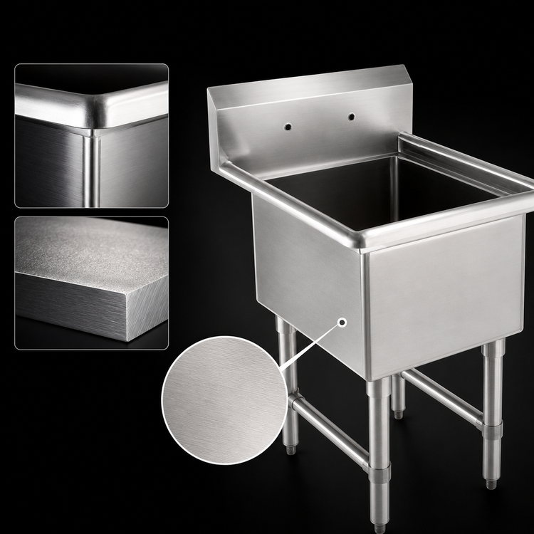 Product image #3 for John Boos B-Series 1-Compartment Stainless Steel Sink with 10-Inch Backsplash and Legs