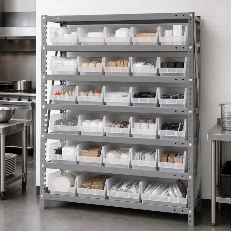 Product image #3 for Quantum Heavy-Duty Stationary Wire Shelving Unit with 7 Shelves and 30 Clear Bins, 36 x 18 x 39 Inches