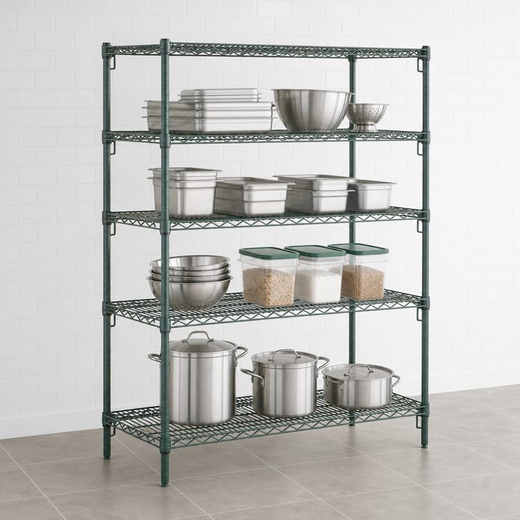 Product image #4 for Metro Super Adjustable Super Erecta Starter Wire Shelving Unit, 60W x 21D x 63H, 4 Shelves, Metroseal 3 Green Epoxy-Coated Finish