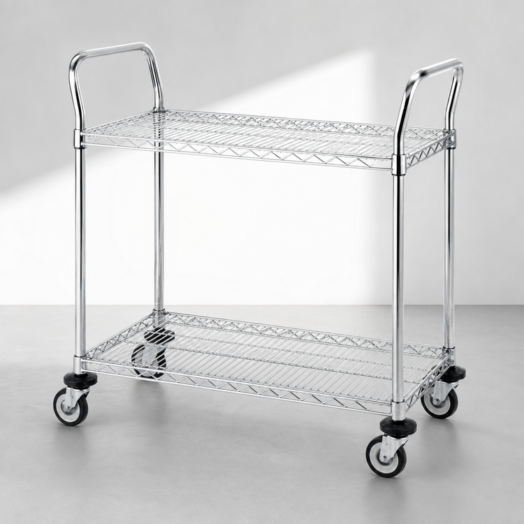Product image #3 for Metro Super Erecta MW605 Standard Duty Chrome Plated Utility Bus Cart with 2 Wire Shelves