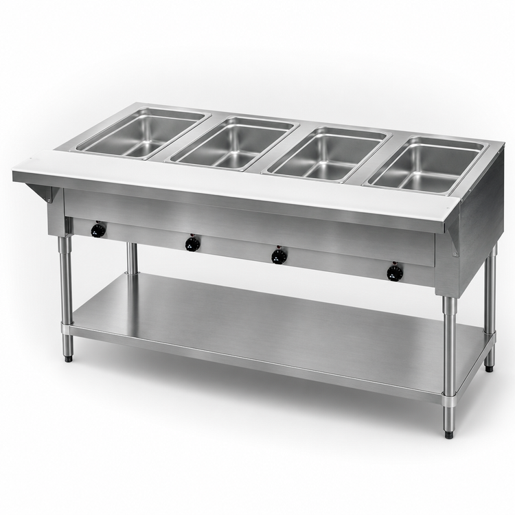 Product image #3 for Advance Tabco Triumph Supreme Electric 4-Well Sealed-Well Hot Food Table with Cutting Board and Open Base