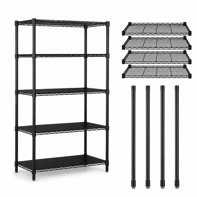 Product image #3 for Quantum 72"W x 18"D x 74"H Stationary Wire Shelving Starter Kit, 5 Shelves, Black Epoxy Antimicrobial Finish