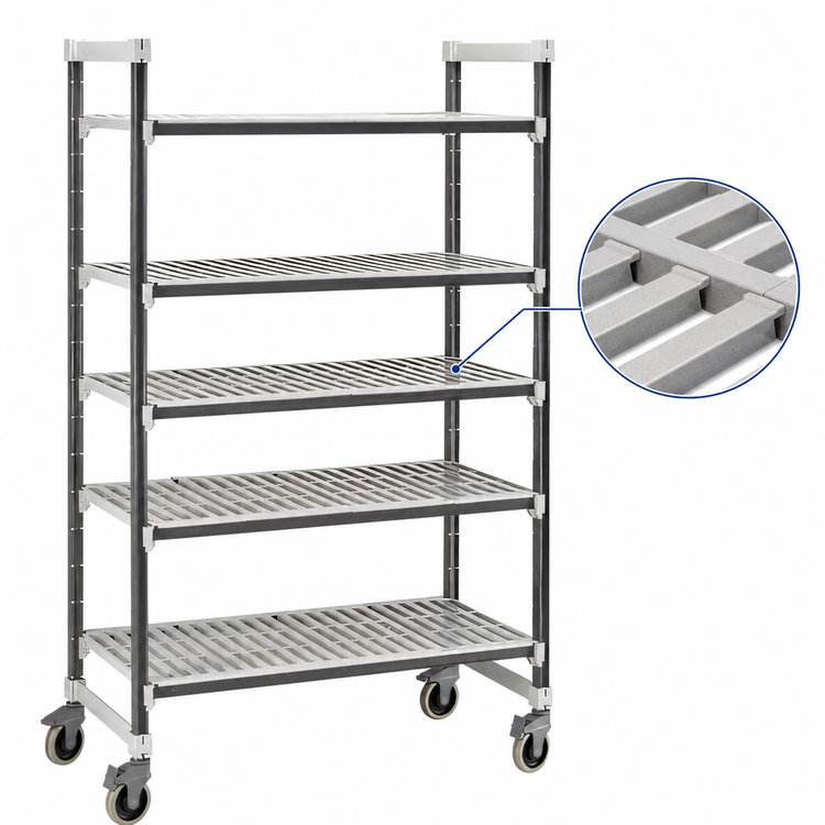 Product image #3 for Cambro Camshelving Elements XTRA 5-Tier Vented Mobile Starter Shelving Unit, 24 in. D x 54 in. L x 70-1/4 in. H, Speckled Gray