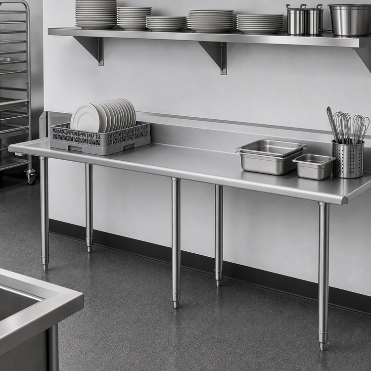 Product image #3 for Straight Clean Dishtable with 9-Inch Backsplash, 72 x 30 Inches, 16-Gauge 304 Stainless Steel