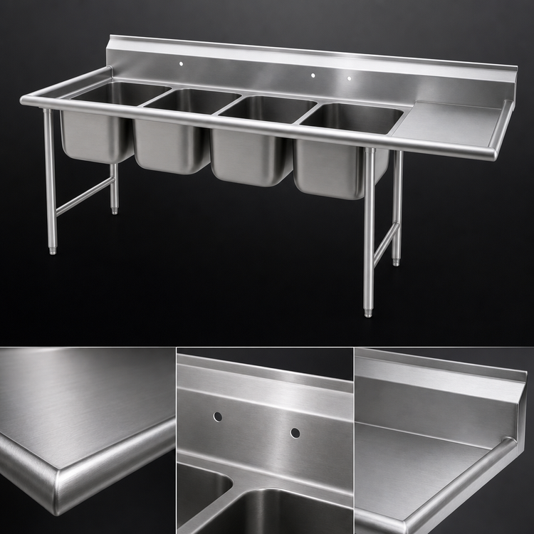 Product image #3 for Eagle Group 414 Series Coved Corner Four-Compartment Sink with Left 18-Inch Drainboard