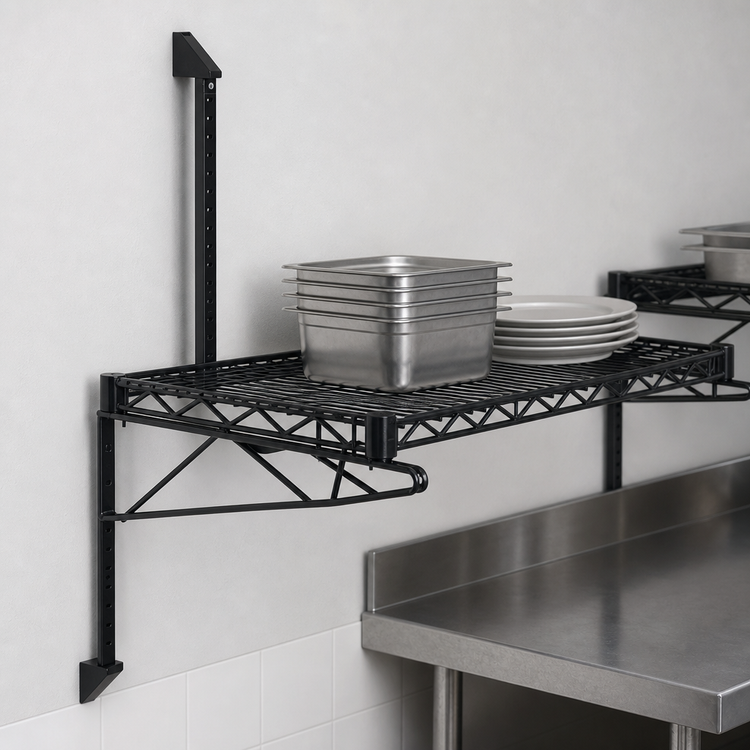 Product image #3 for Quantum Wall-Mount Cantilever Single-Shelf Starter Unit with Wire Shelf and Black Epoxy Finish