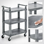 Thumbnail image #3 for Vollrath 97112 3-Shelf Open Utility Cart, Gray Plastic, 200 lb Capacity