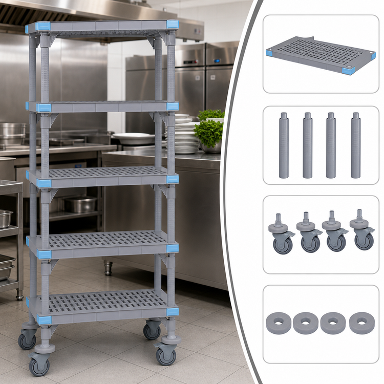 Product image #3 for Millenia Mobile 5-Shelf Polymer Shelving Starter Unit, 30 x 18 x 62 Inches, Gray