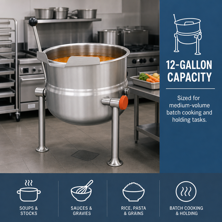 Product image #2 for Cleveland Range 12-Gallon Direct Steam Tilting Steam Kettle with 2/3 Jacket and Equipment Stand
