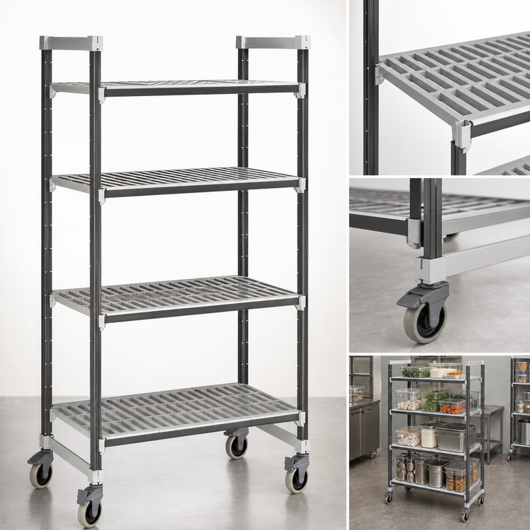 Product image #3 for Cambro Camshelving Elements XTRA 4-Shelf Vented Mobile Starter Unit, 24 x 48 x 70-1/4 Inches, Speckled Gray