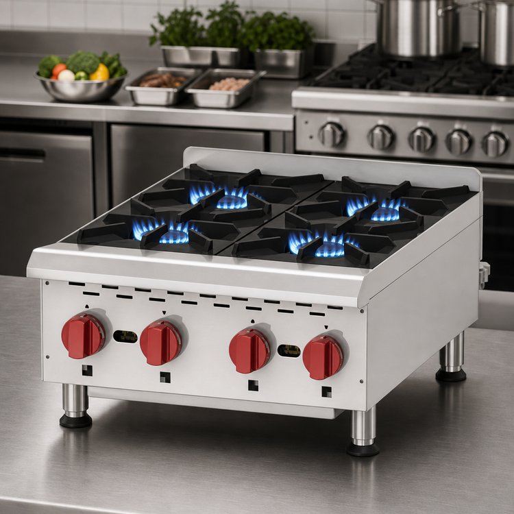 Product image #3 for Omcan USA 4-Burner Natural Gas Countertop Hot Plate with 24 x 24 in. Cooking Area