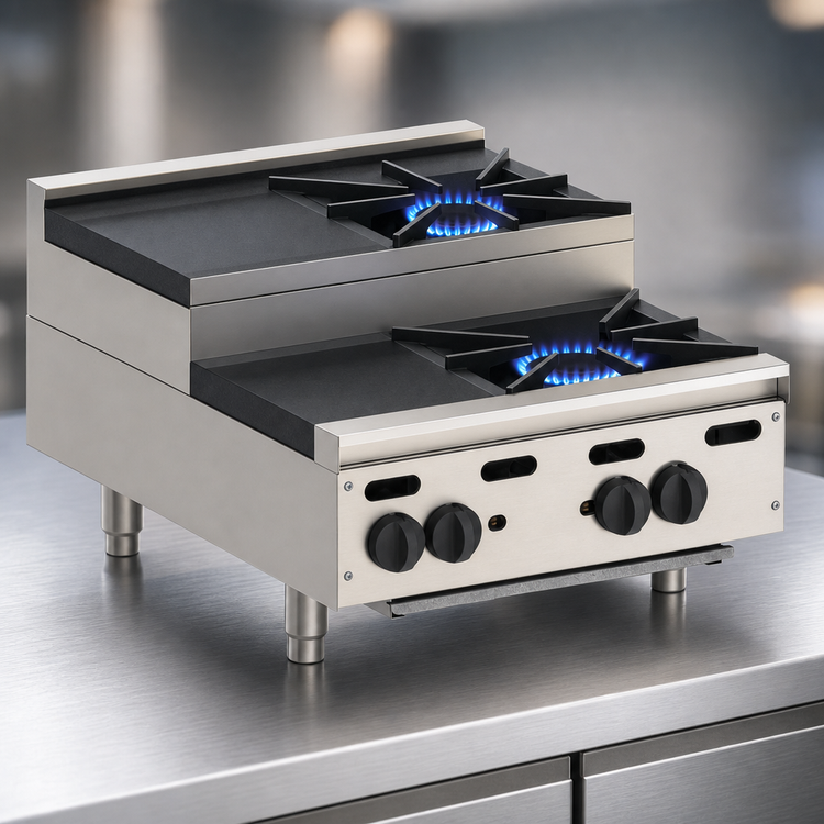 Product image #3 for Vulcan Achiever VHP212U 12-Inch Heavy Duty Countertop Gas Hot Plate with 2 Burners and Step-Up Rear Burner